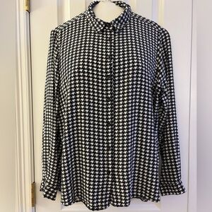 BIG DART sz L/XL, Button-Down Shirt, Black/White houndstooth, viscose, EUC